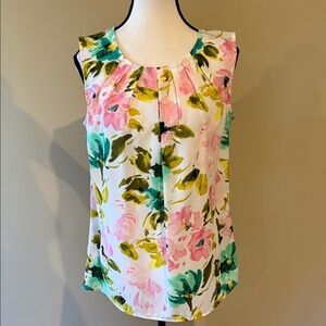 Merona blouse, floral pleated sleeveless - Pink, Green, Yellow, Women's Size M